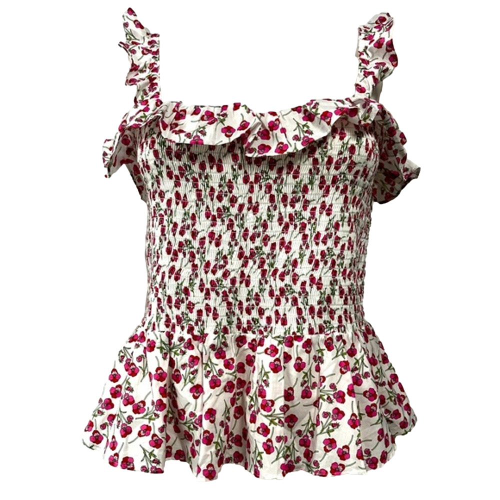 J. Crew White Tank Top with Pink Cherry Print